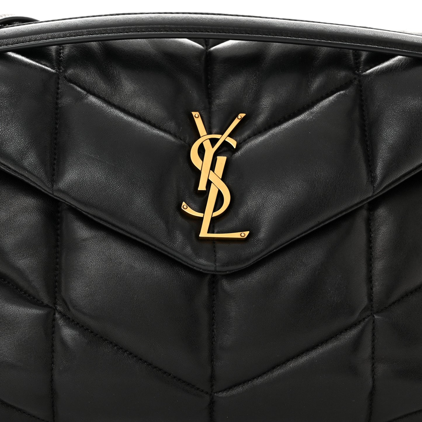 Lambskin Quilted Medium Loulou Puffer Monogram Chain Satchel Black