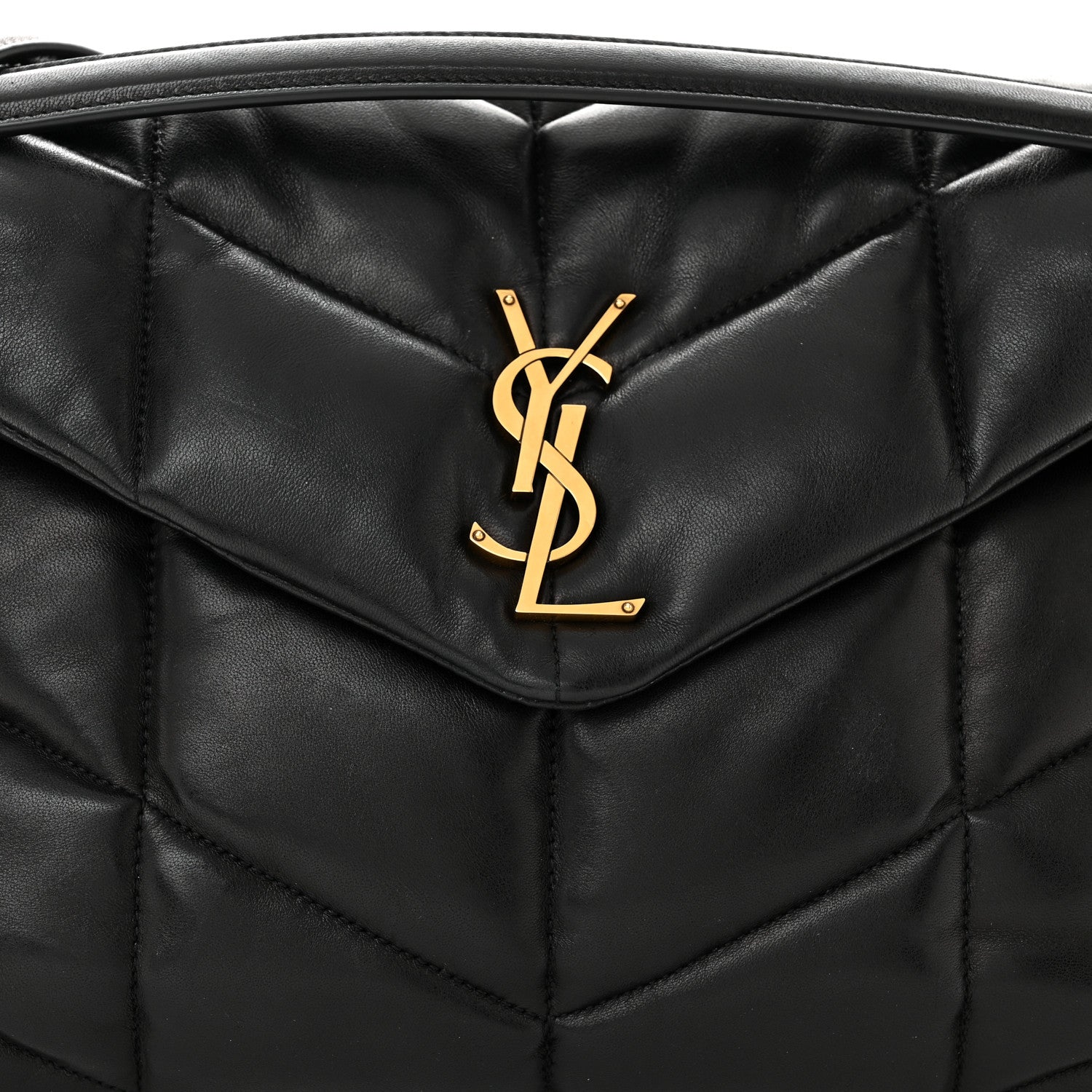 Saint Laurent Lambskin Quilted Medium Loulou Puffer Monogram Chain Satchel Black 8 of 12