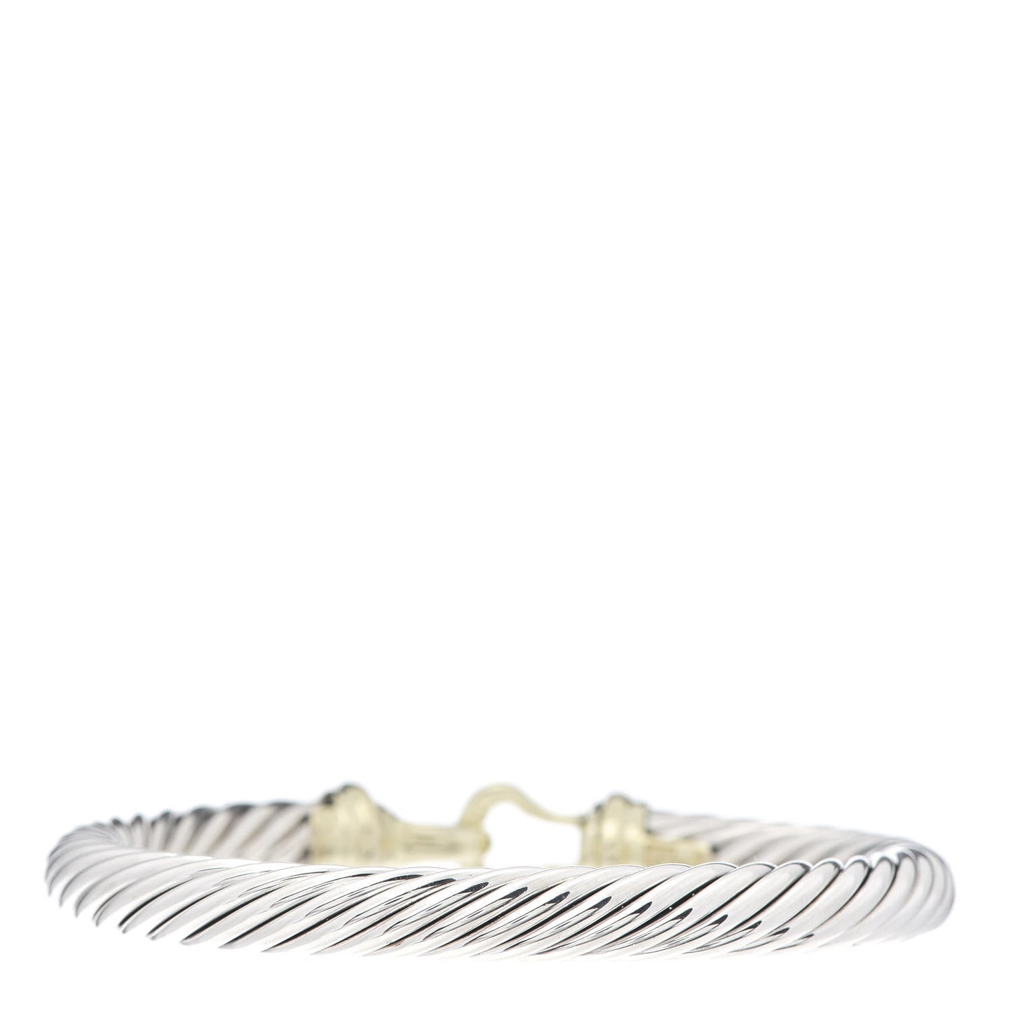 Sterling Silver 14K Yellow Gold 7mm Cable Classic Buckle Bracelet