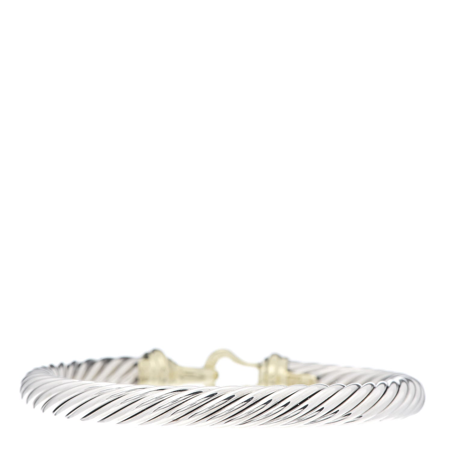 David Yurman Sterling Silver 14K Yellow Gold 7mm Cable Classic Buckle Bracelet 3 of 4