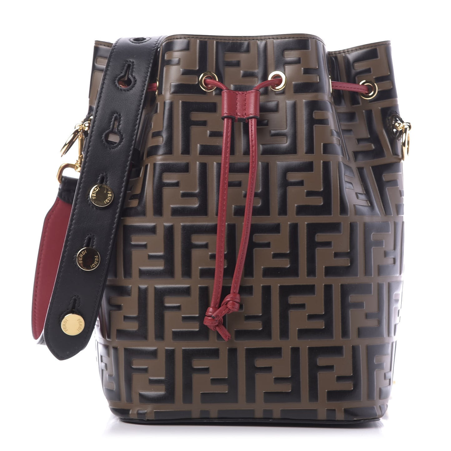 Vitello Grace F is Fendi Bi-Color FF 1974 Embossed Grande Mon Tresor Bucket Bag Maya Black Fragola