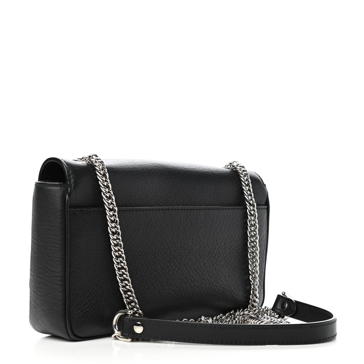 Pebbled Calfskin Logo Everyday Flap Chain Wallet Black