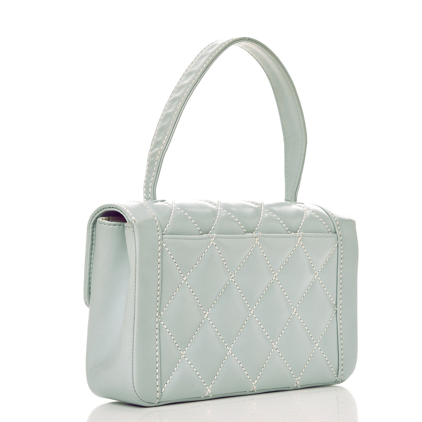 Calfskin Quilted Wild Stitch Flap Light Blue