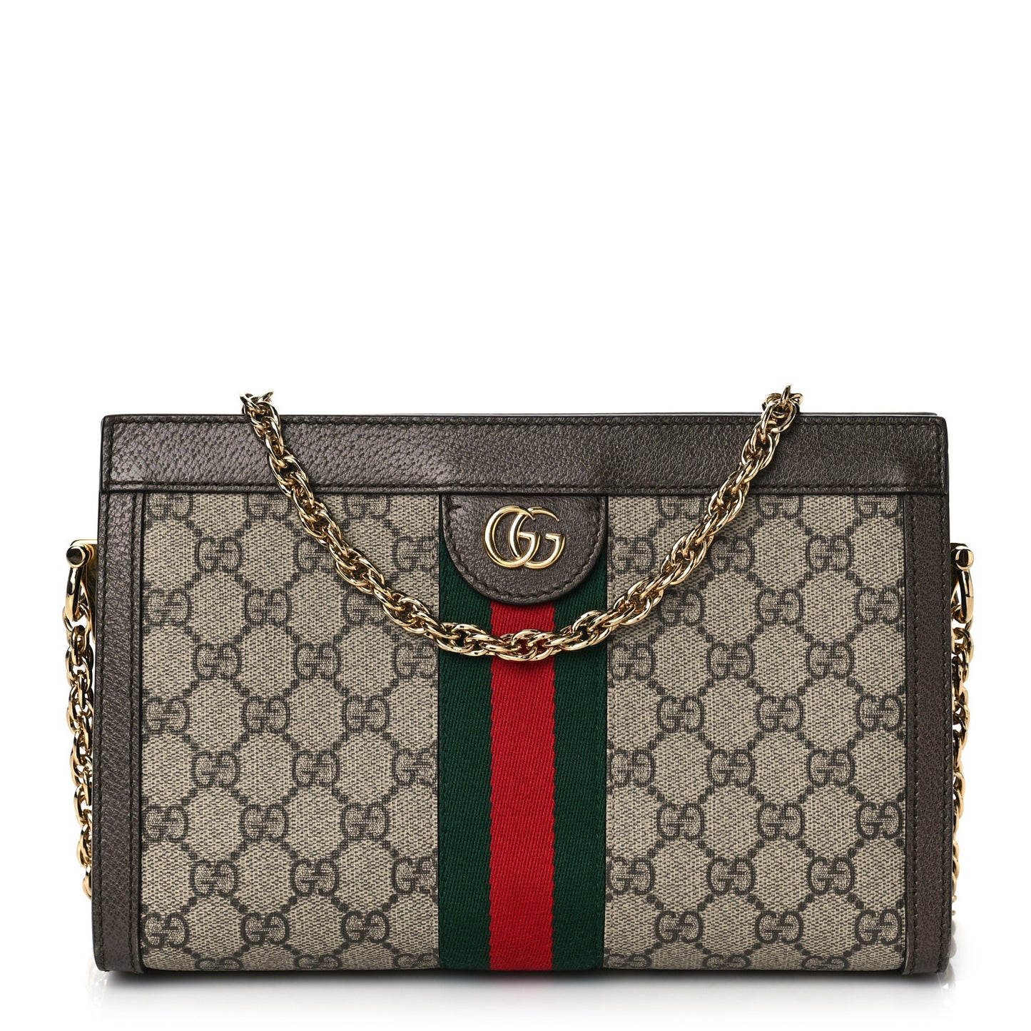 GG Supreme Monogram Web Small Ophidia Chain Shoulder Bag Brown