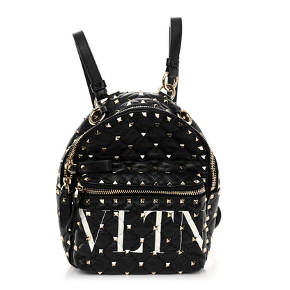 Valentino Garavani Lambskin VLTN Print Quilted Mini Rockstud Spike Backpack Black 1 of 16