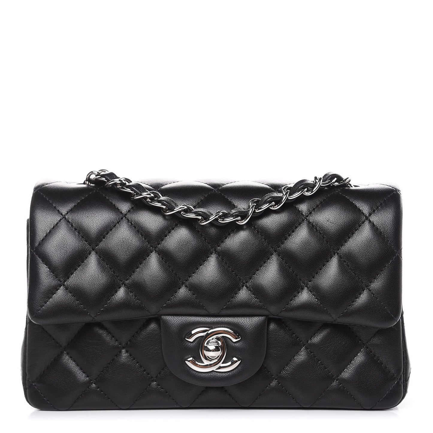 Lambskin Quilted Mini Rectangular Flap Black