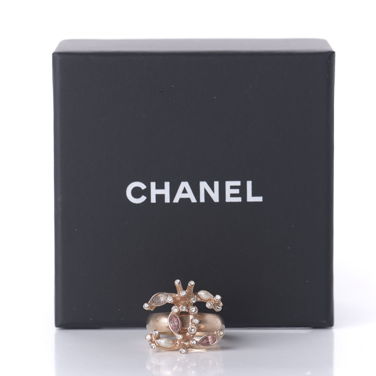 Chanel Crystal Marquise CC Logo Ring 6 Rose Gold 6 of 6