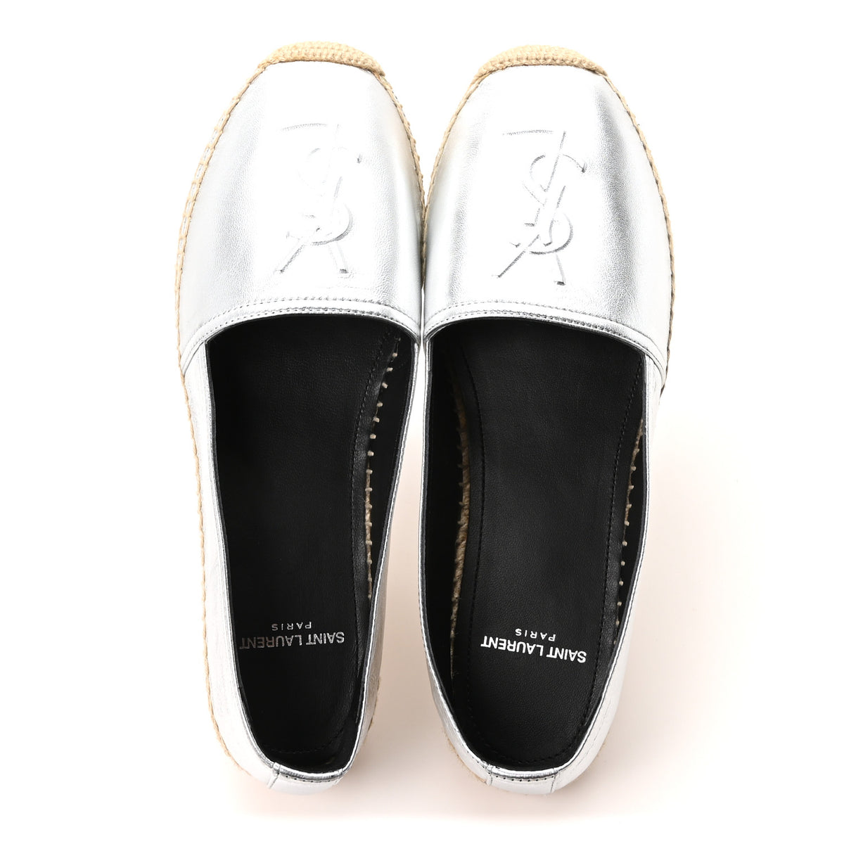 Saint Laurent Metallic Lambskin Monogram Espadrilles 37 Platino 2 of 10