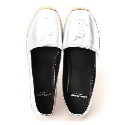 Saint Laurent Metallic Lambskin Monogram Espadrilles 37 Platino 2 of 10