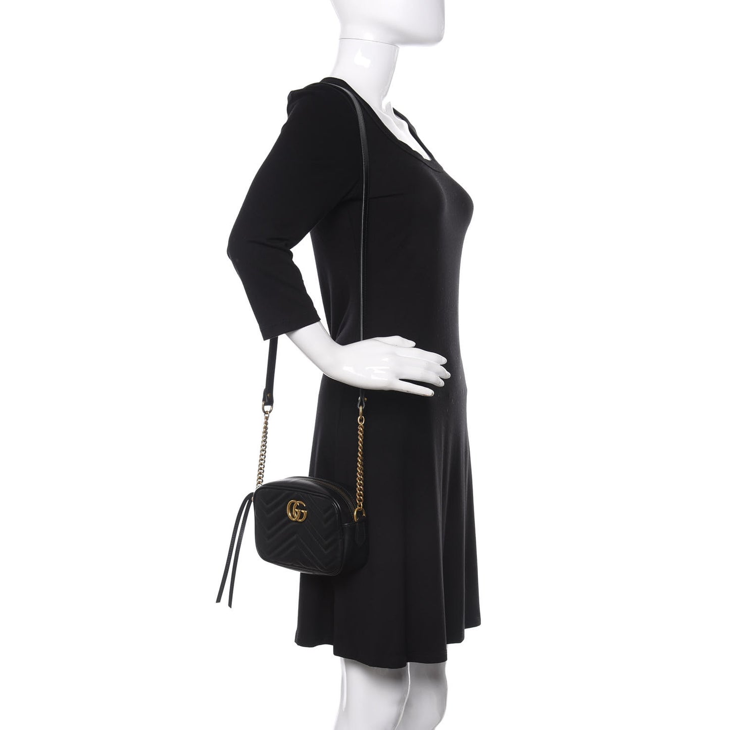 Calfskin Matelasse Mini GG Marmont Chain Shoulder Bag Black