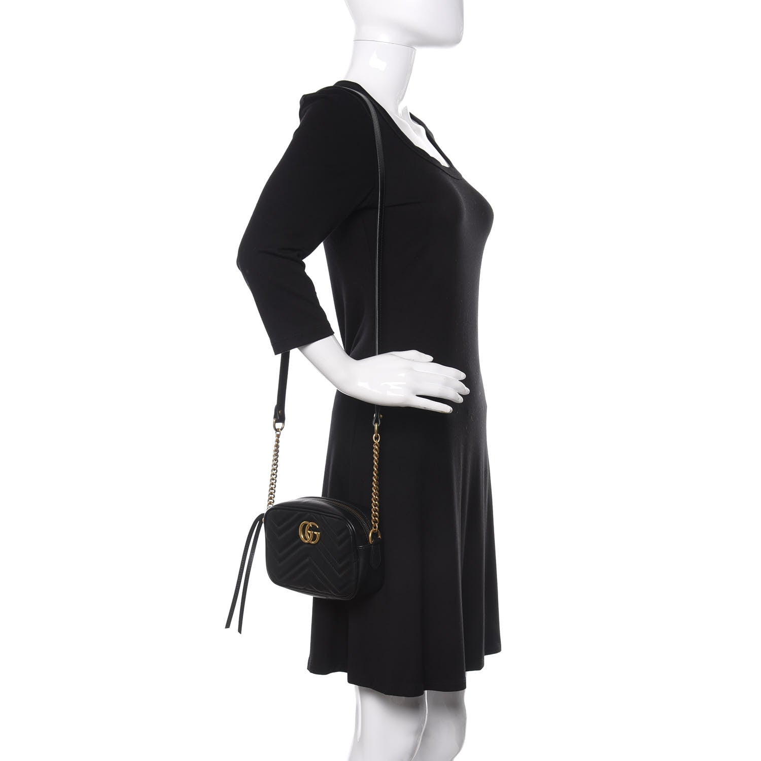 Gucci Calfskin Matelasse Mini GG Marmont Chain Shoulder Bag Black 2 of 11