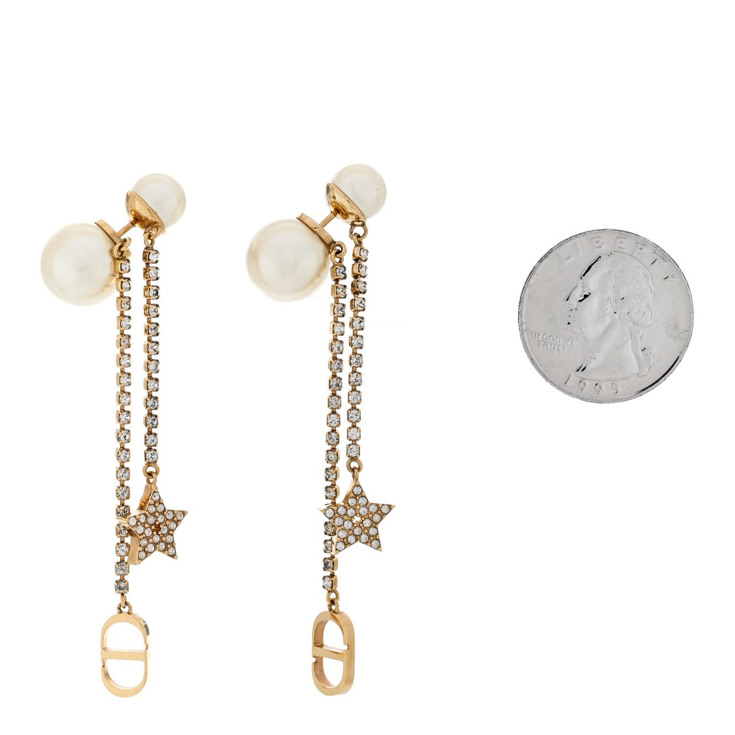 Pearl Crystal Star Tribale Dangle Chain Earrings Gold