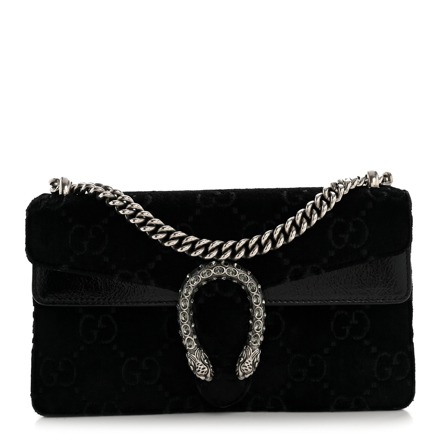 Gucci Velvet Skipper Crystal GG Monogram Small Dionysus Shoulder Bag Black Black Diamond 1 of 12