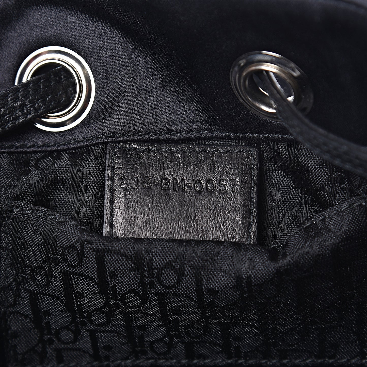 Satin Crystal Cannage Drawstring Bag Black
