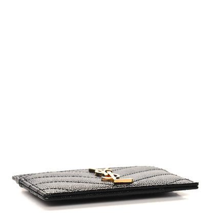 Saint Laurent Grain De Poudre Matelasse Chevron Monogram Credit Card Case Black 4 of 8