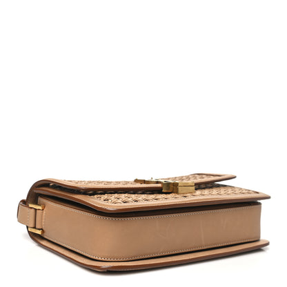Saint Laurent Calfskin Woven Wood Medium Monogram Solferino Satchel Vintage Brown 4 of 10