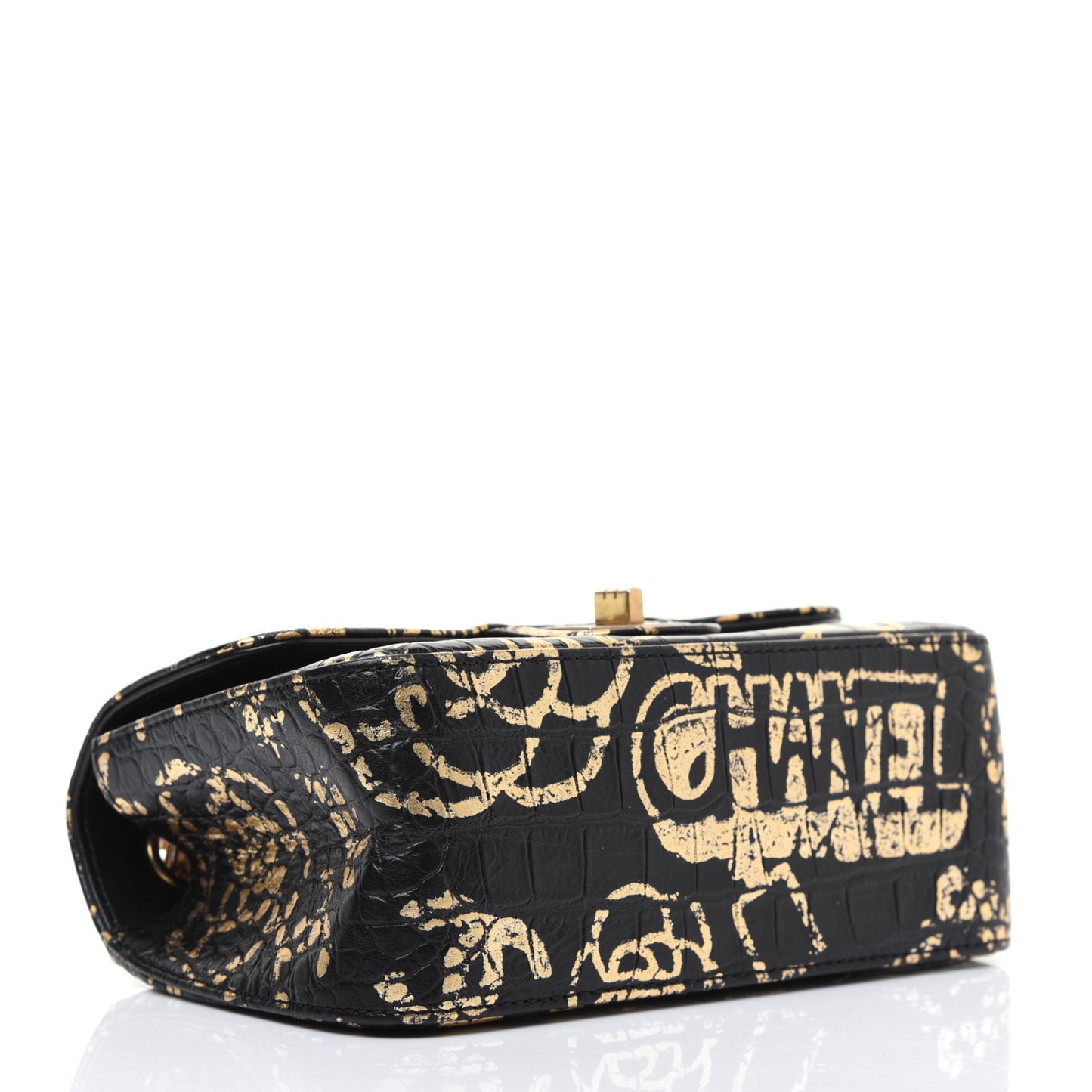 Calfskin Crocodile Embossed Graffiti 2.55 Mini Cocodile Reissue Flap Black Gold