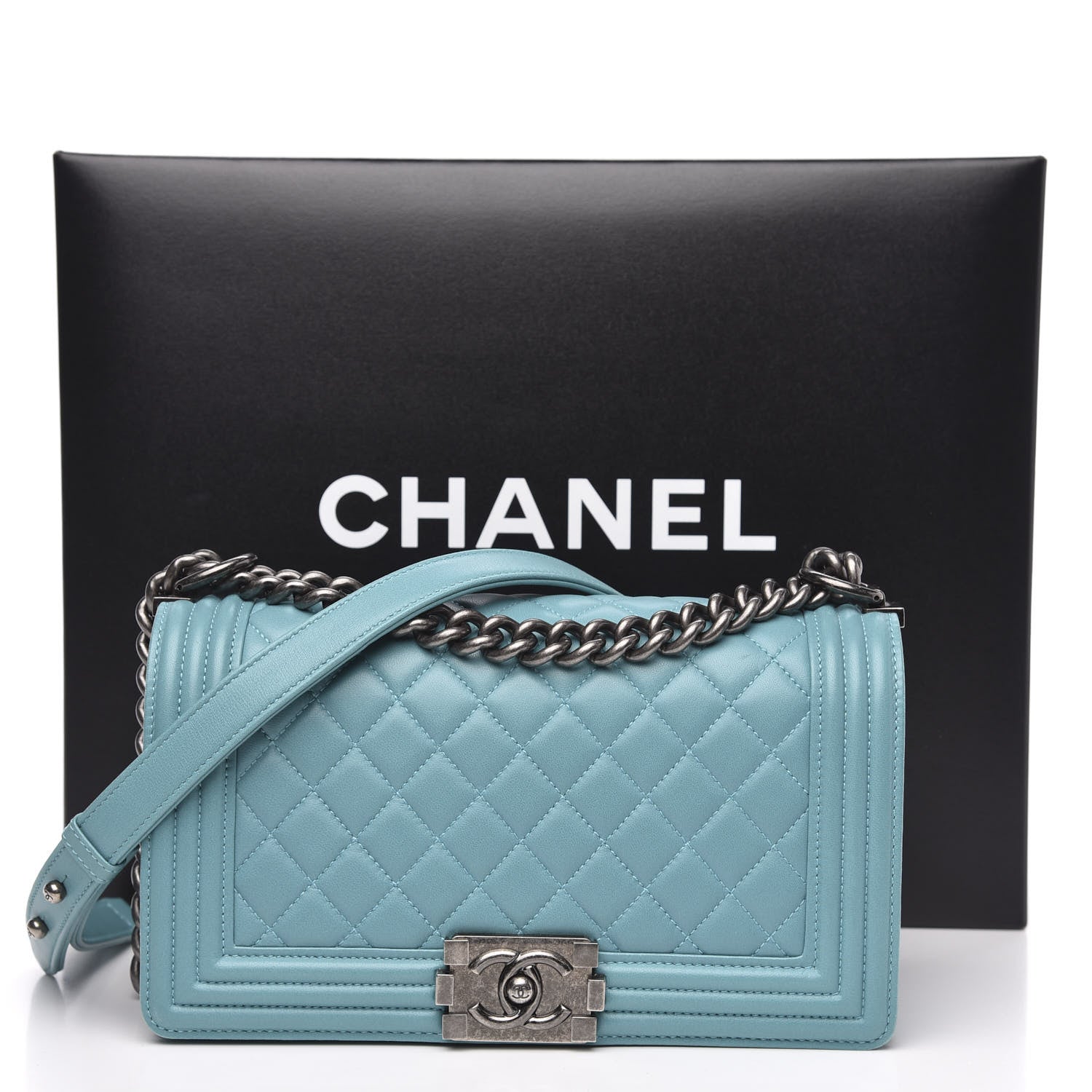 Chanel Lambskin Quilted Medium Boy Flap Turquoise 13 of 13