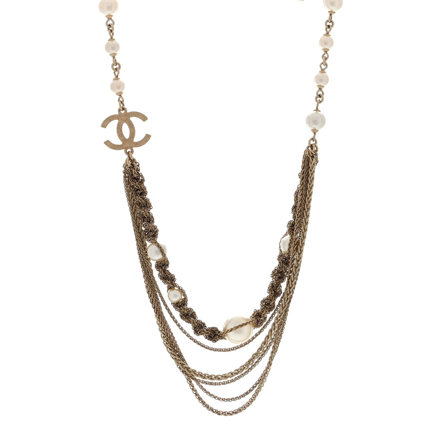 Pearl Multi Strand CC Caged Short Necklace Gold