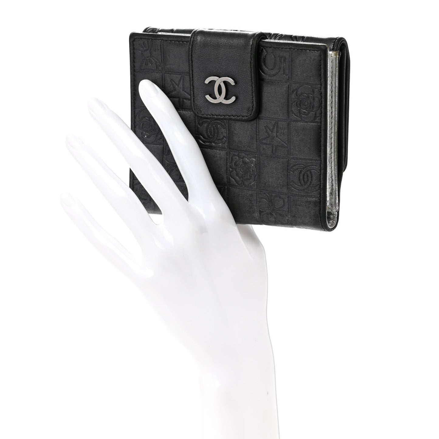 Metallic Lambskin Precious Symbols French Wallet Dark Silver