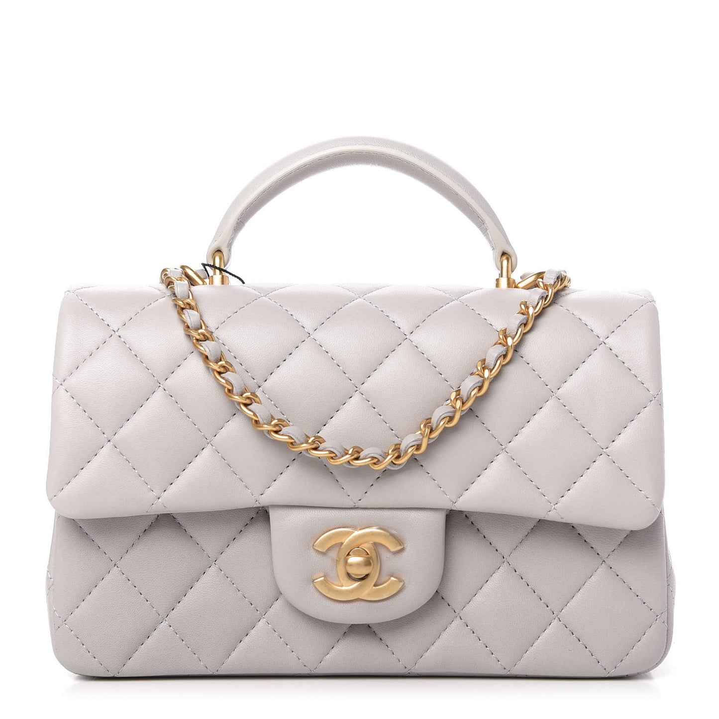 Lambskin Quilted Mini Top Handle Rectangular Flap Grey