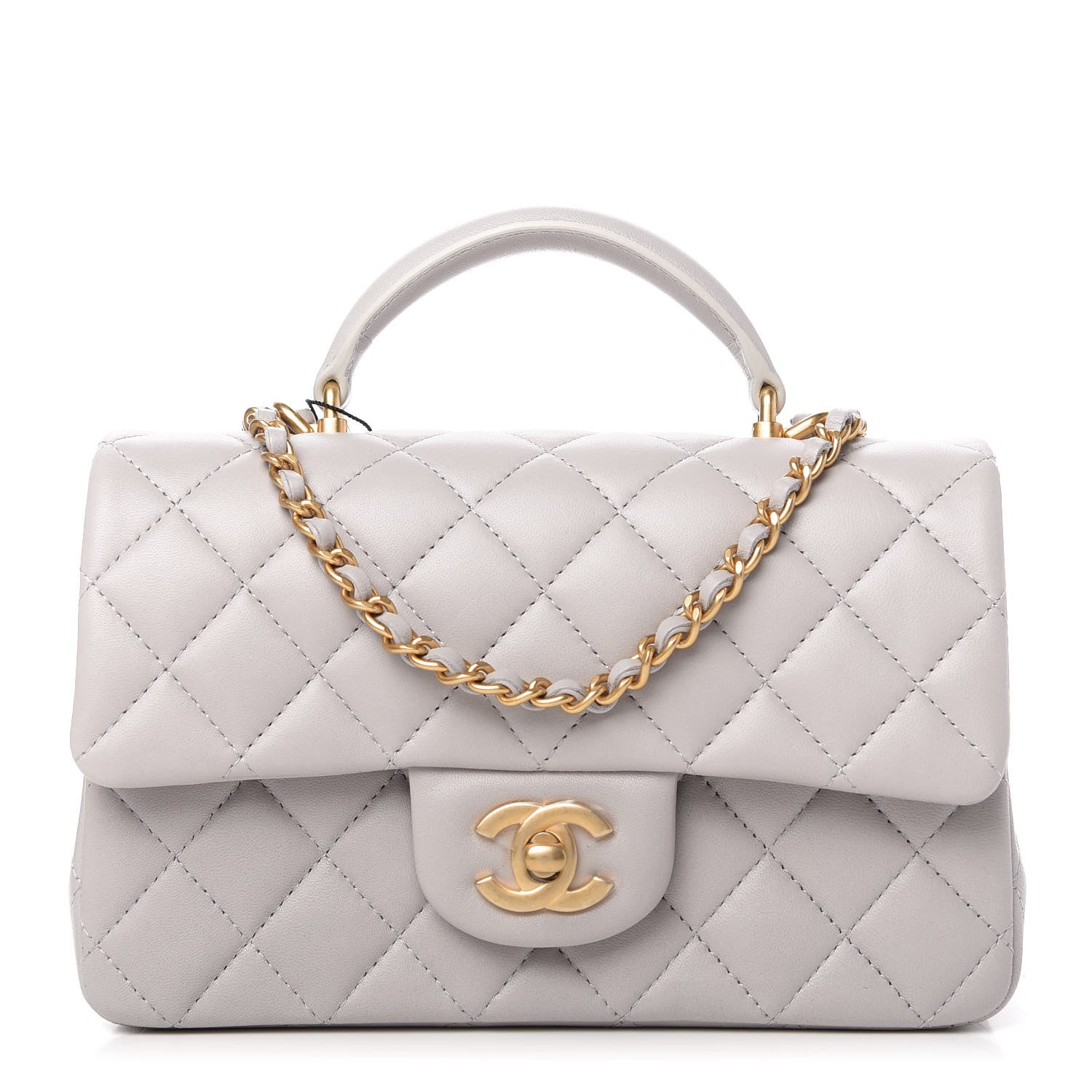 Chanel Lambskin Quilted Mini Top Handle Rectangular Flap Grey 1 of 11