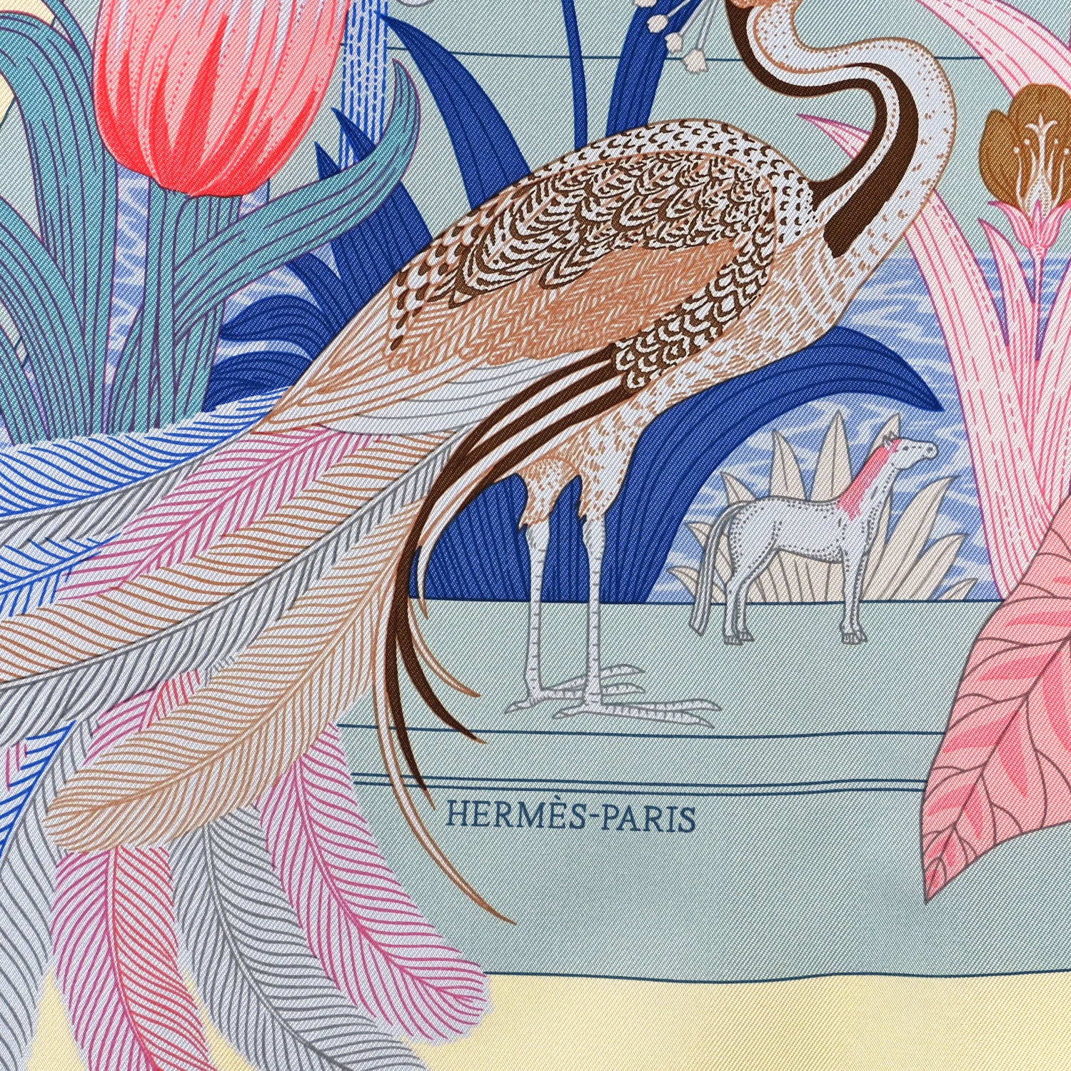 Hermes Silk Twill Precious Paradise Scarf 90 Jaune Soufre Bleu Rose 3 of 4