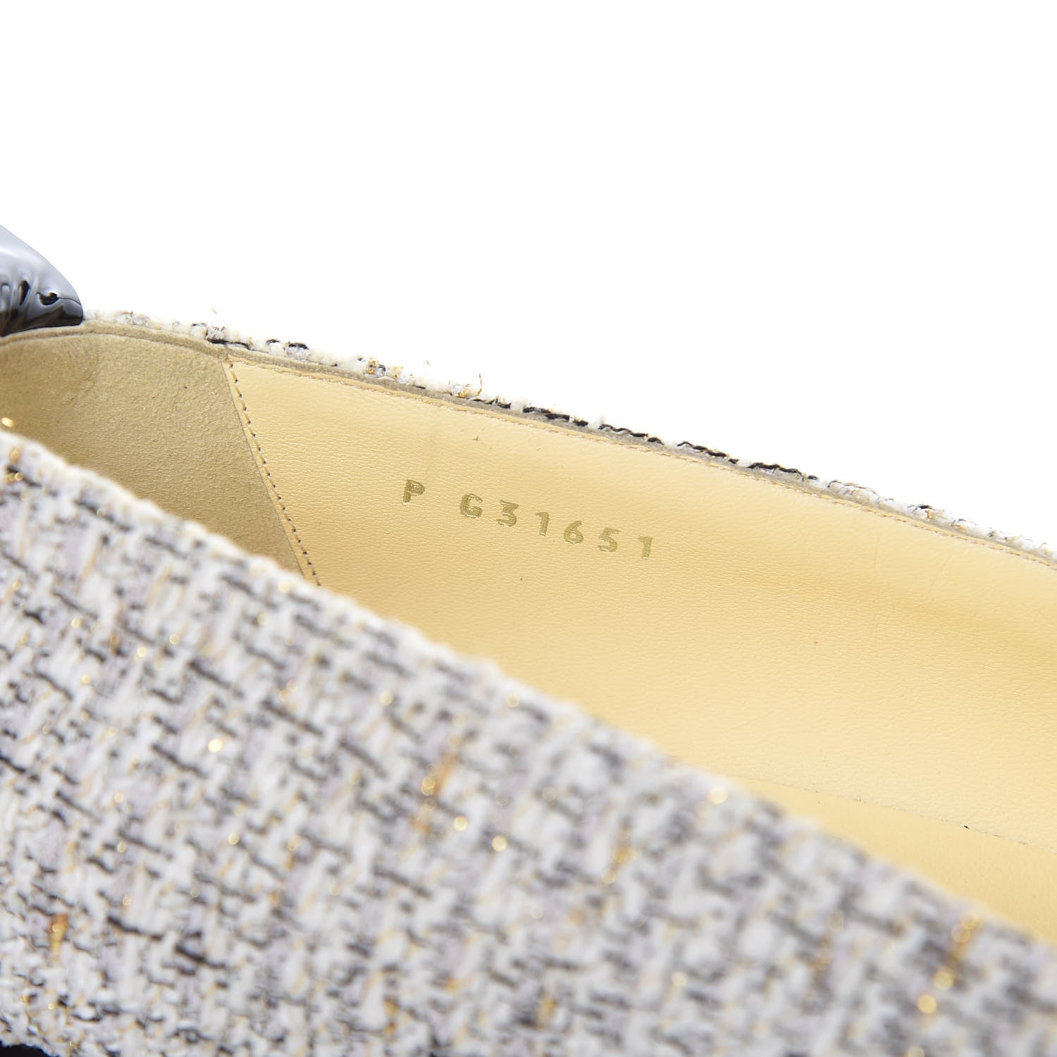 Chanel Tweed Patent Cap Toe Loafers 40 Ecru Black Gold 9 of 12