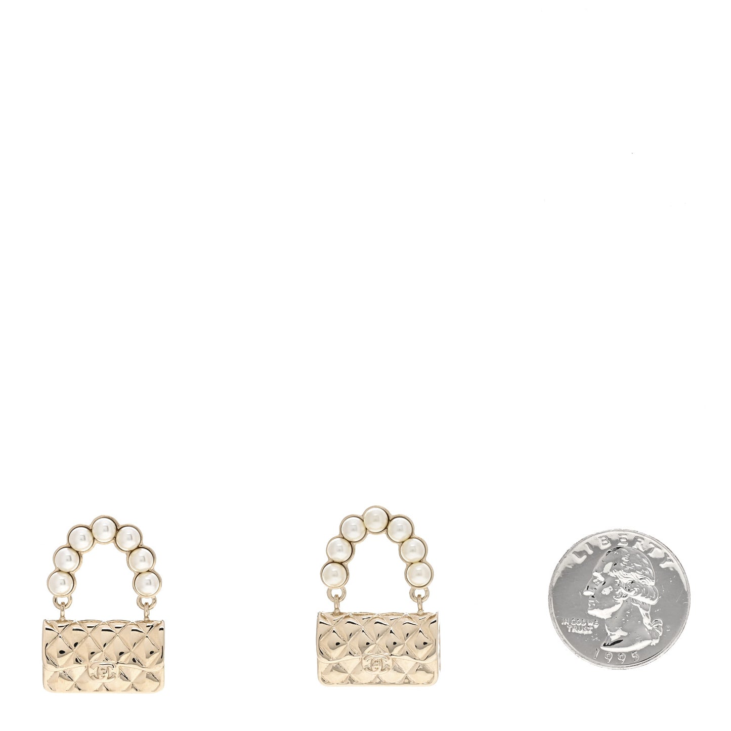 Pearl Quilted CC Flap Bag Earrings Gold