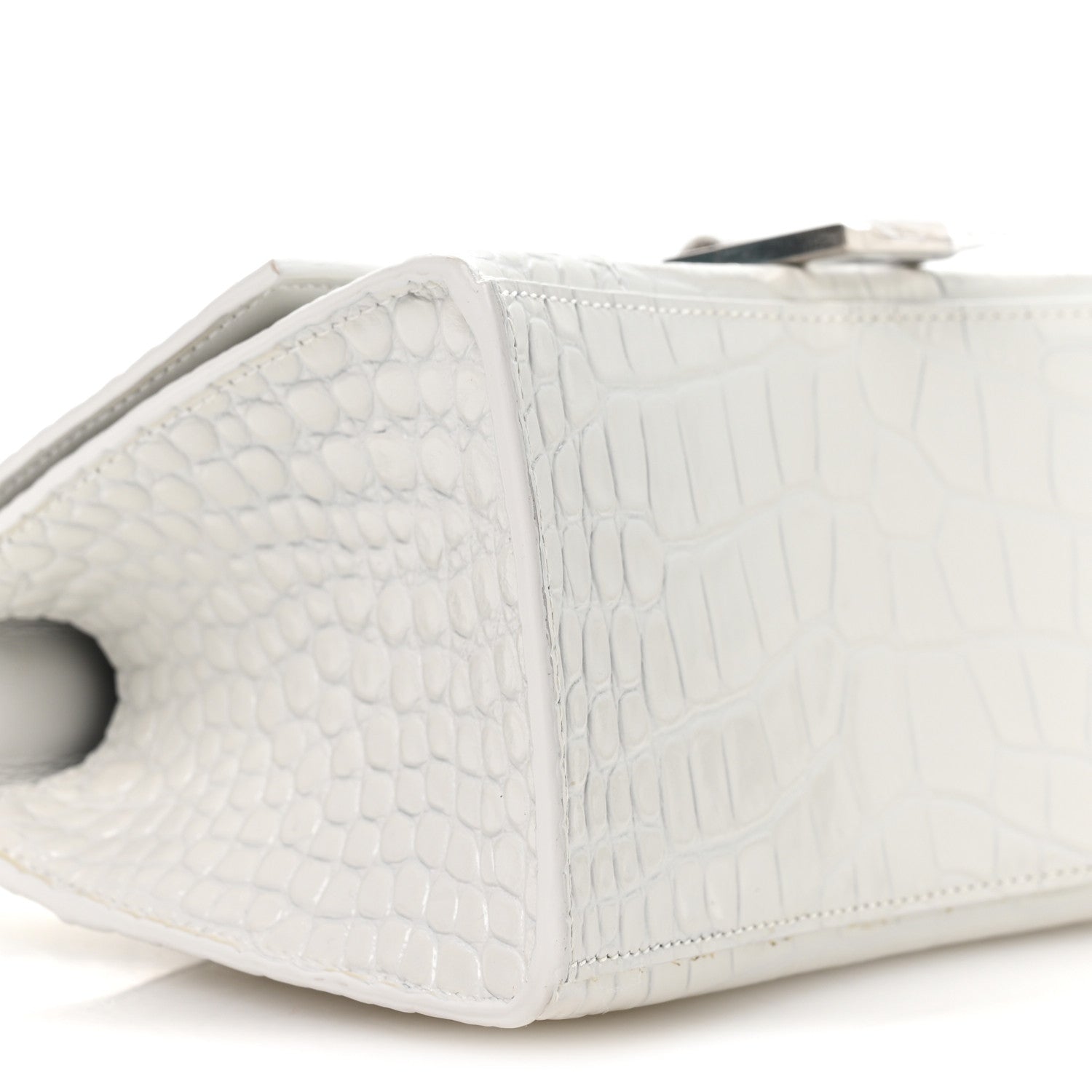Balenciaga Shiny Calfskin Crocodile Embossed Small Hourglass Top Handle Bag White 9 of 10