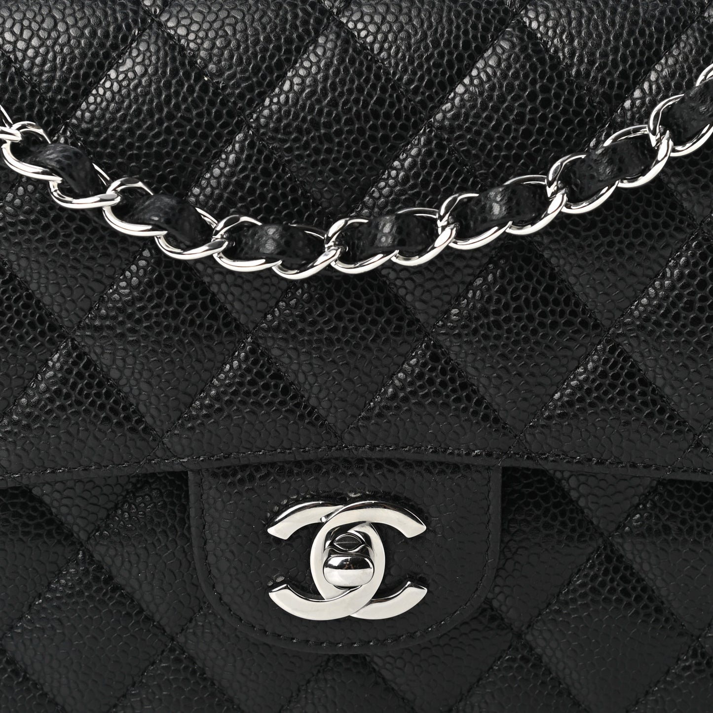 Caviar Quilted Medium Double Flap Black