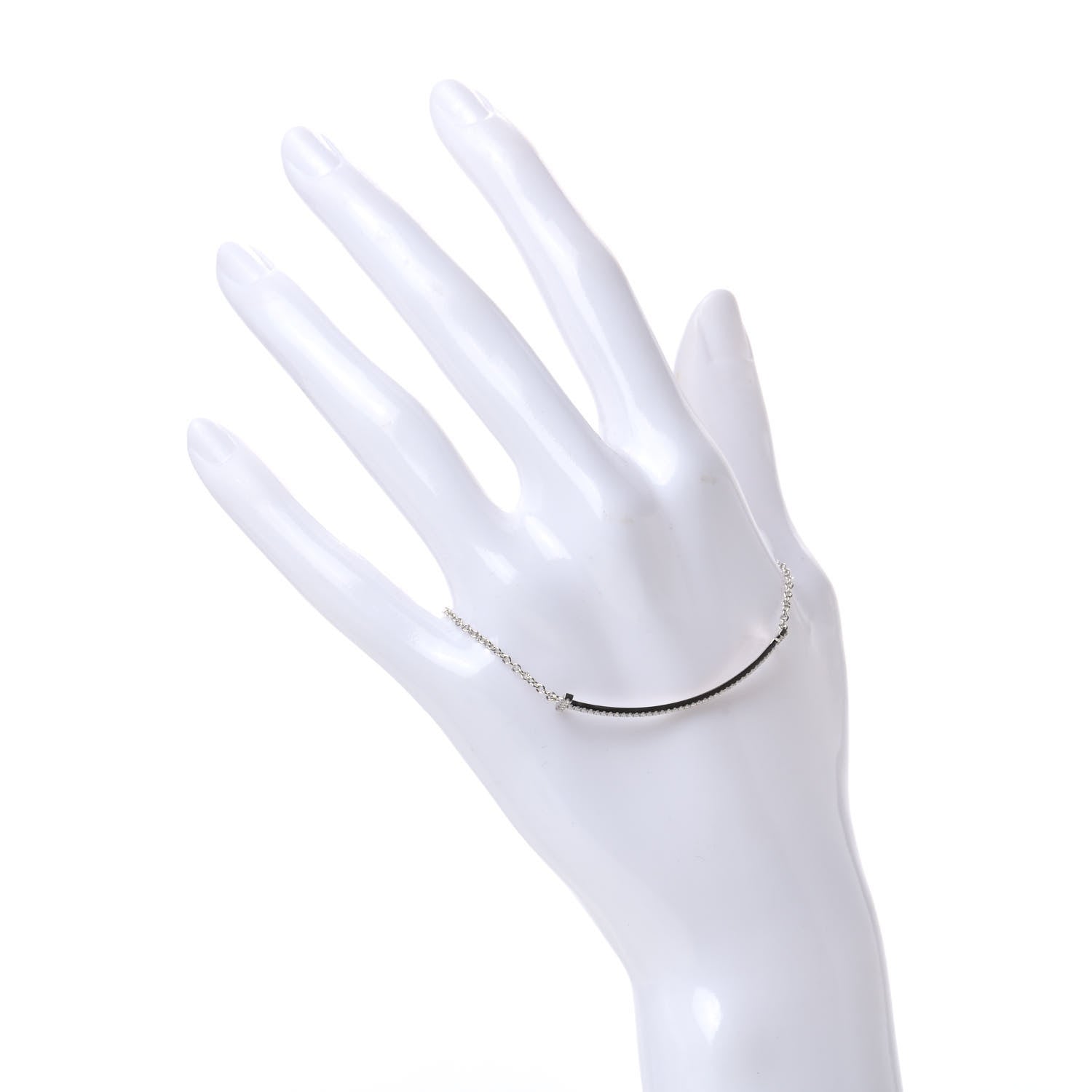 Tiffany 18K White Gold Diamond T Smile Bracelet 2 of 6
