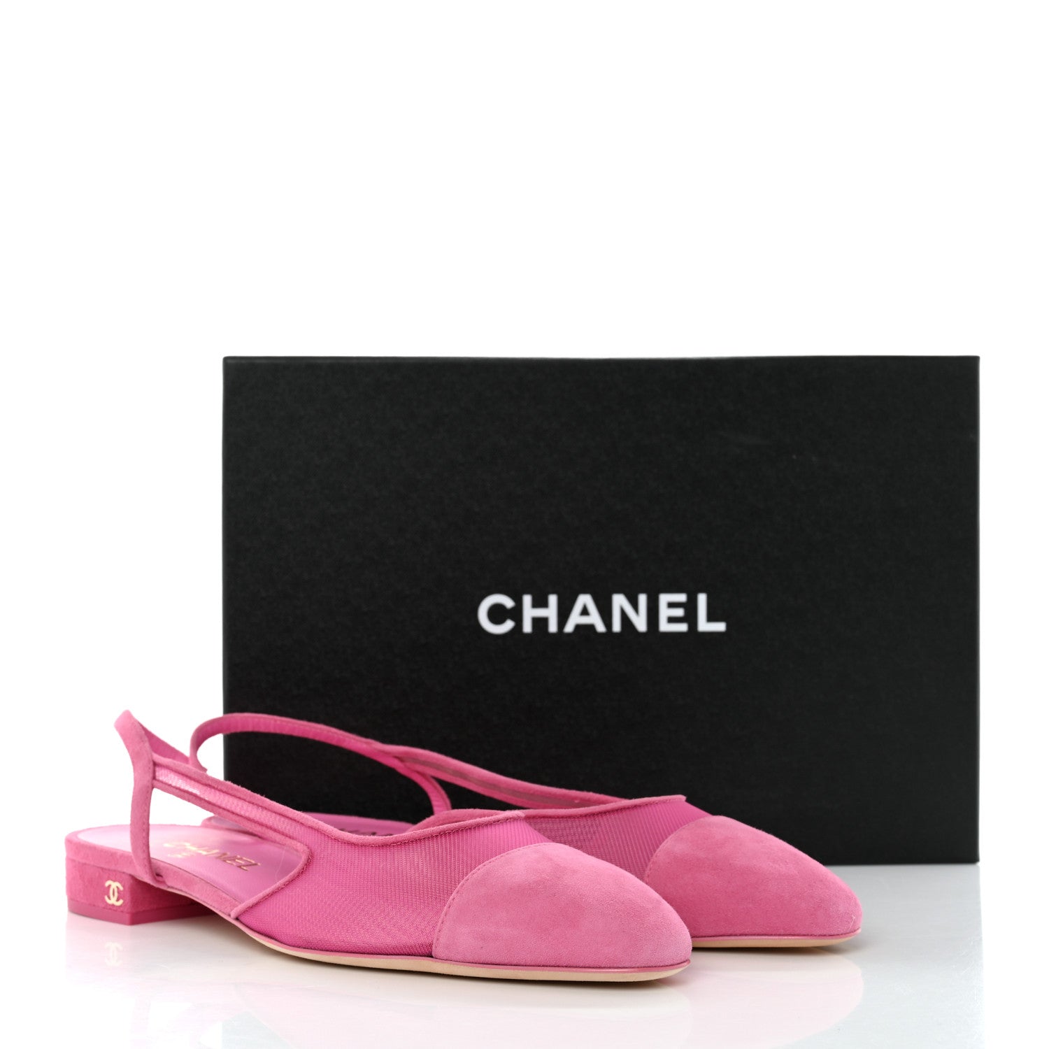 Chanel Mesh Suede Kidskin Cap Toe CC Slingback Flat 40 Pink 9 of 9