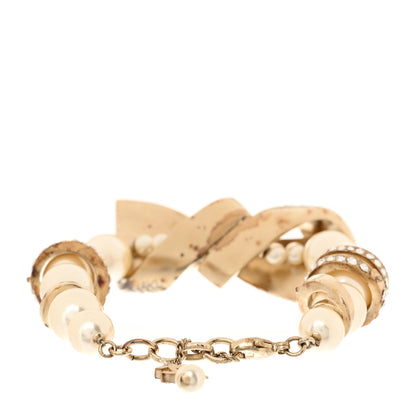 Chanel Pearl Crystal CC Bow Bracelet Gold 3 of 8