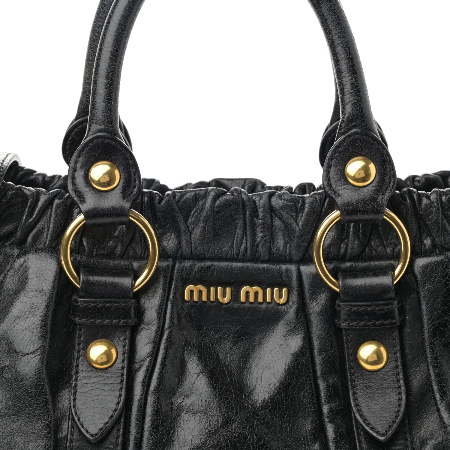 Miu Miu Vitello Lux Gathered Tote Black 8 of 12