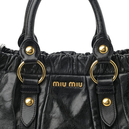 Miu Miu Vitello Lux Gathered Tote Black 8 of 12