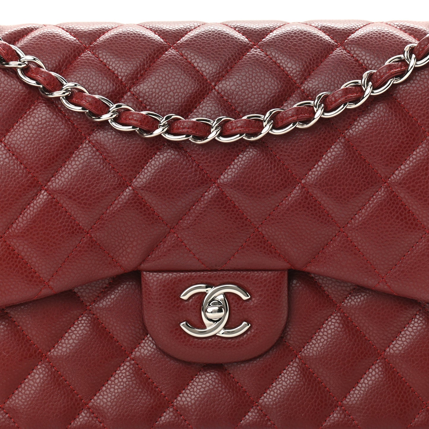 Caviar Quilted Jumbo Double Flap Dark Red