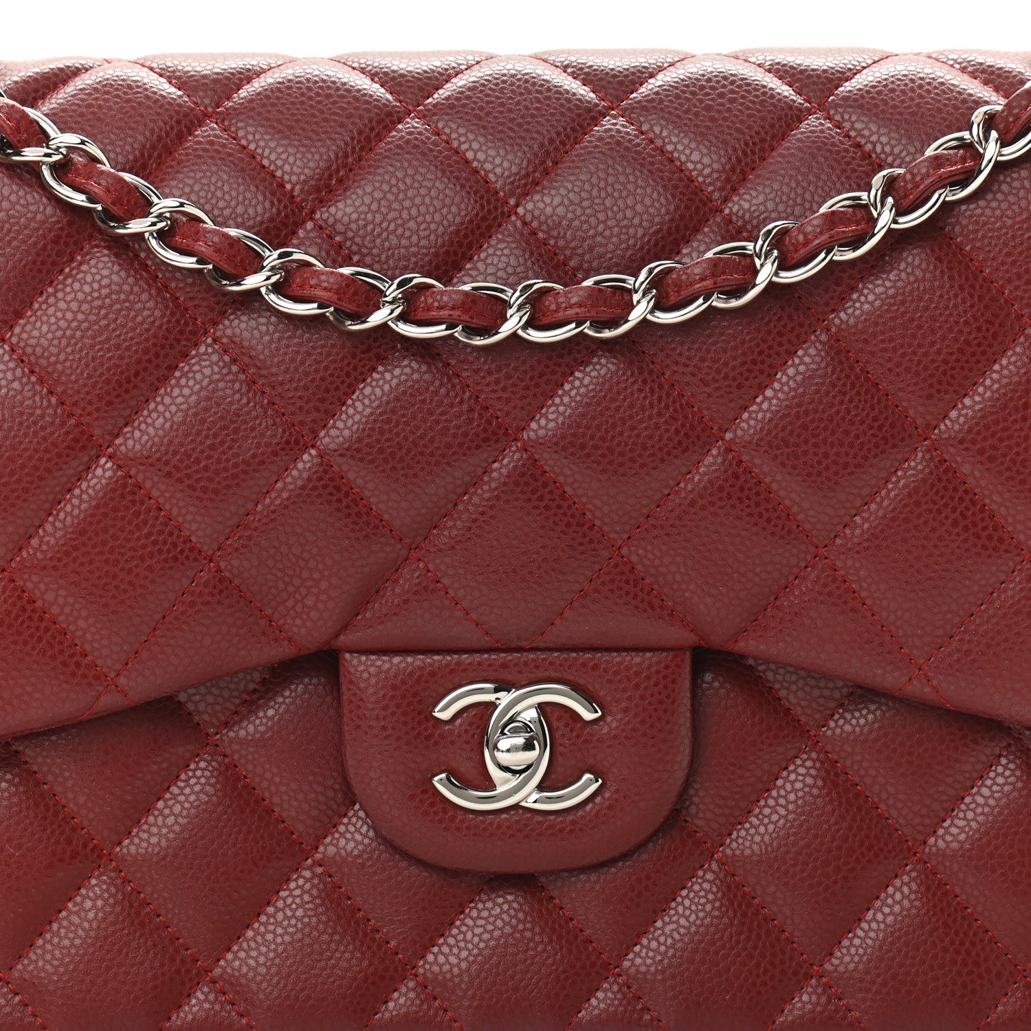 Chanel Caviar Quilted Jumbo Double Flap Dark Red 10 of 16