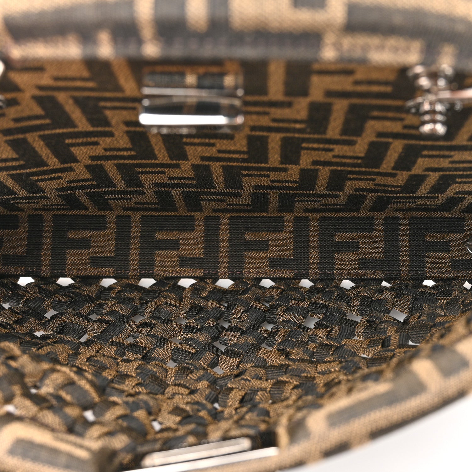 Fendi Fabric Jacquard FF 1974 Woven Knotted Mini Peekaboo I SEE U Satchel Tobacco Moro 7 of 13