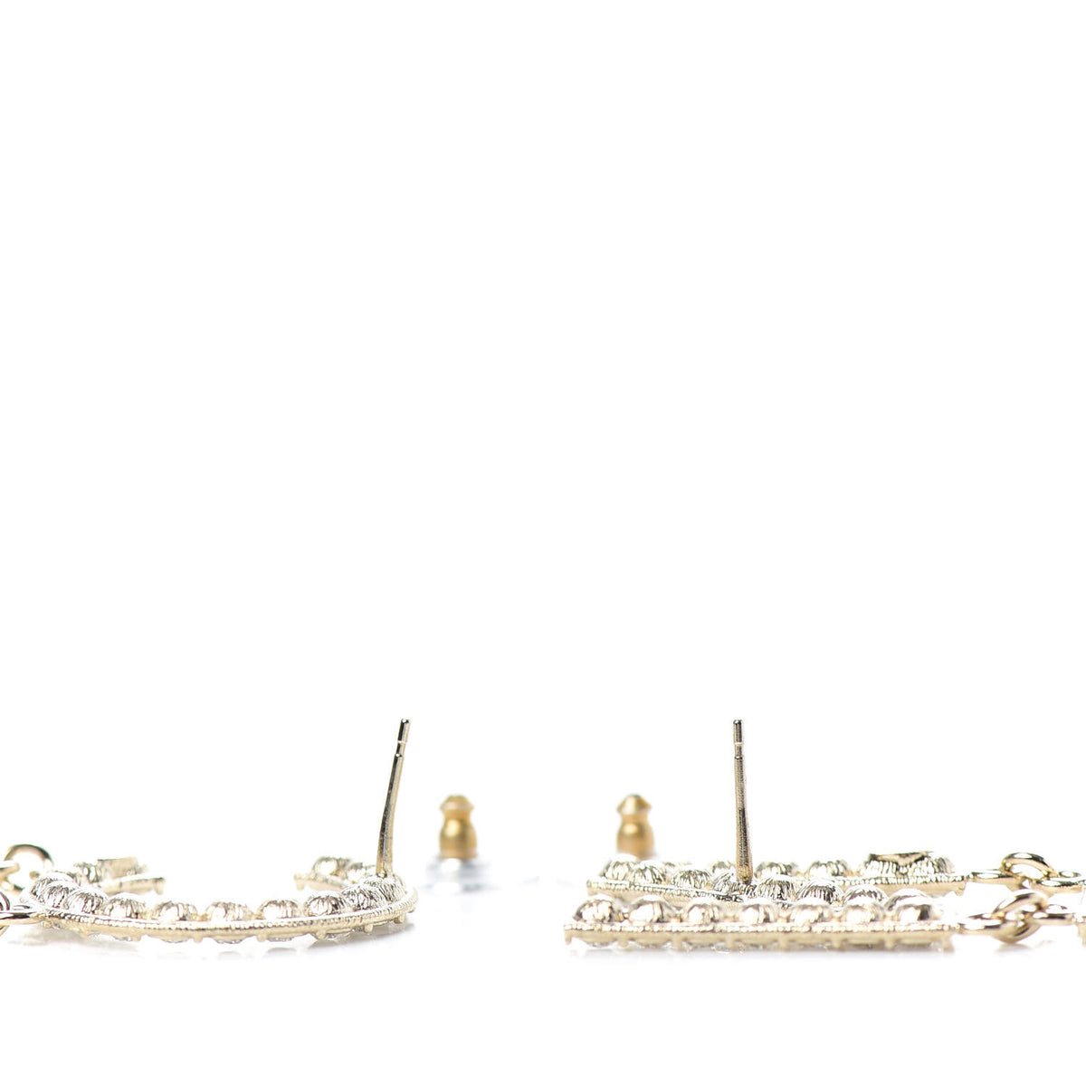 Crystal Cha-Nel Logo Drop Earrings Gold
