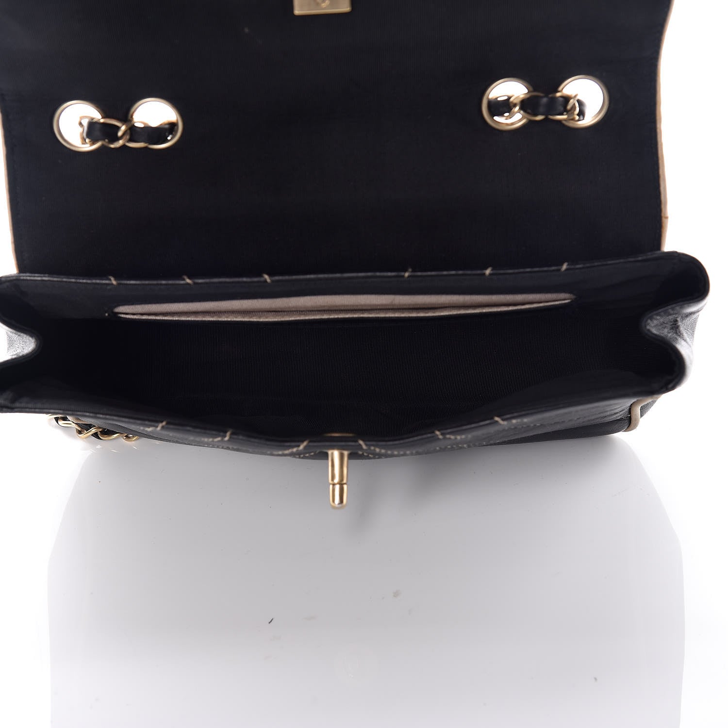 Chanel Lambskin Chevron Small Single Flap Bag Black Beige 5 of 16