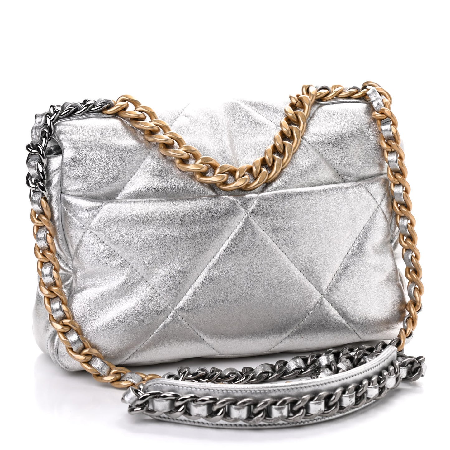Metallic Lambskin Quilted Medium Chanel 19 Flap Silver