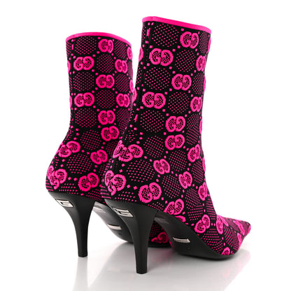 Gucci Technical Jersey Knit GG Monogram Square G 75mm Ankle Boots 38 Black Neon Fucsia 4 of 9