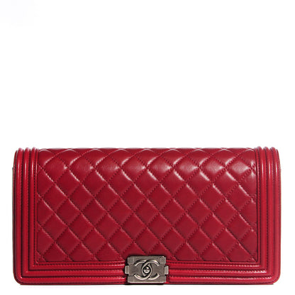 Chanel Lambskin Quilted Boy Flap Clutch Red 1 of 7