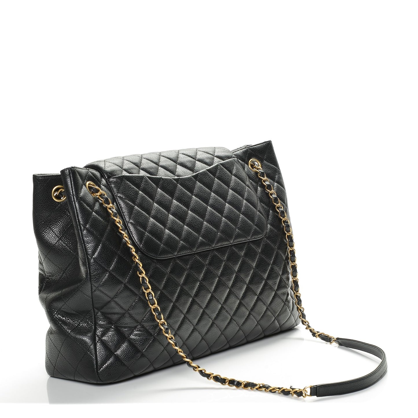 Caviar Quilted Flap Tote Black