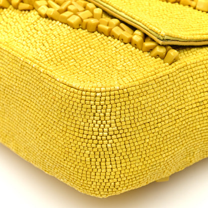Fendi Rolling Stone Vitello Seta Bead Embroidered Re-Edition Baguette Giallo 10 of 10