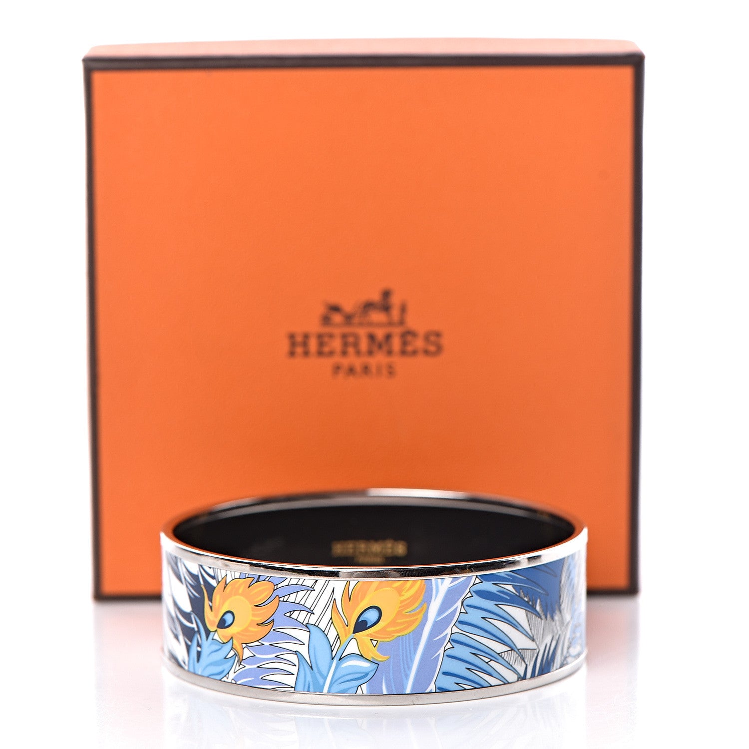 Hermes Enamel Printed Wide Mythiques Phoenix Bracelet 65 Pollen Azur 6 of 6