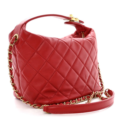 Chanel Lambskin Quilted Perfect Meeting Hobo Red 3 of 10