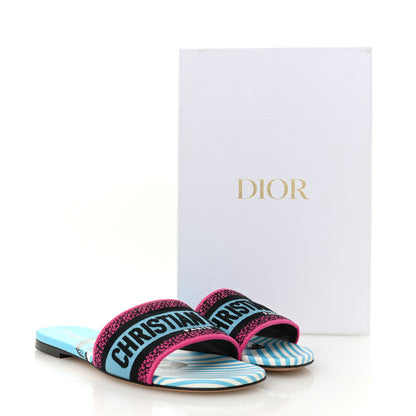 Christian Dior Canvas D-Jungle Pop Embroidered Dway Flat Slide Sandals 37 Bright Blue Pink Multicolor 12 of 12