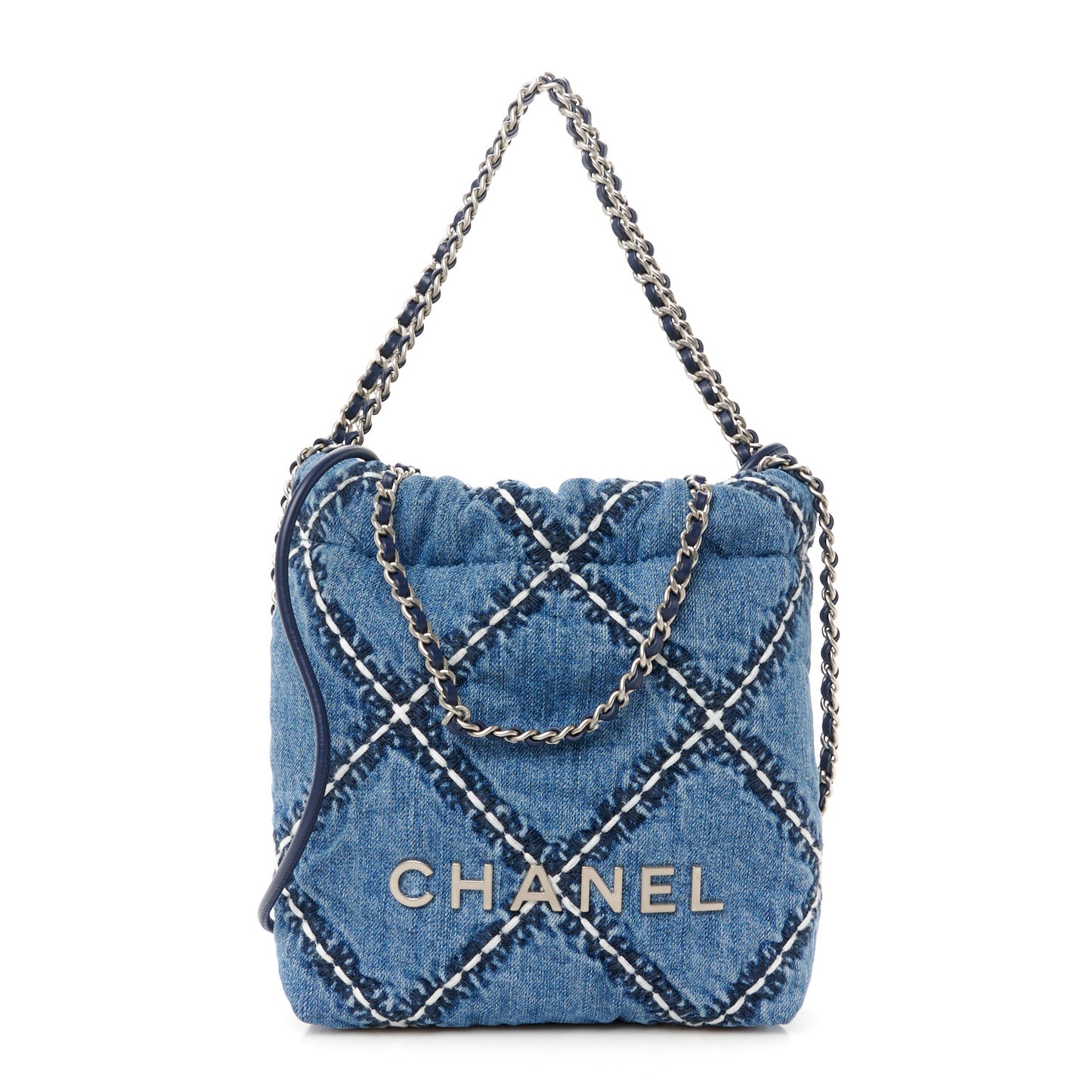 Denim Stitched Quilted Mini Chanel 22 Blue